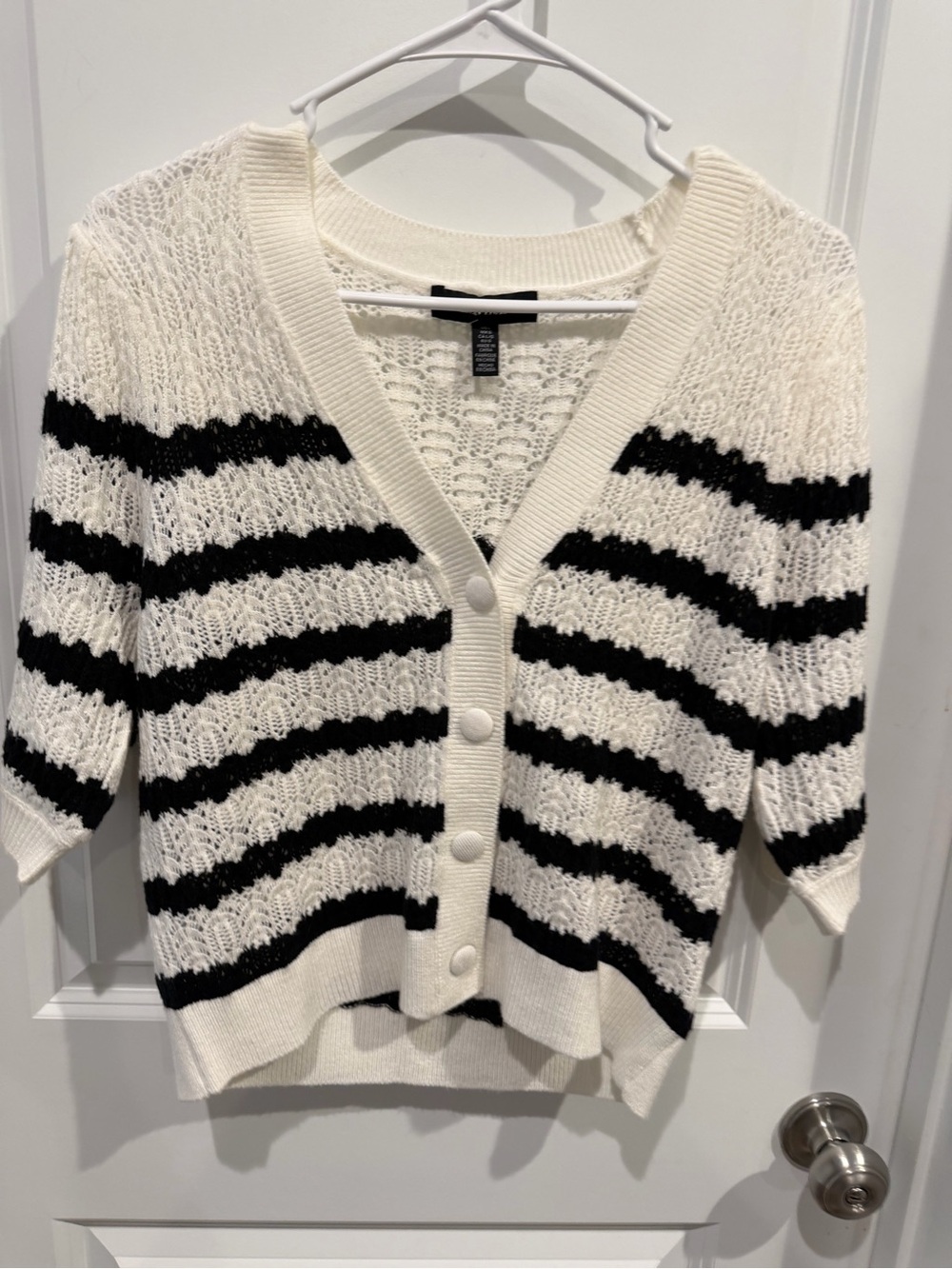 Ellen Tracy Open-Knit V-Neck Button Cardigan Size Large